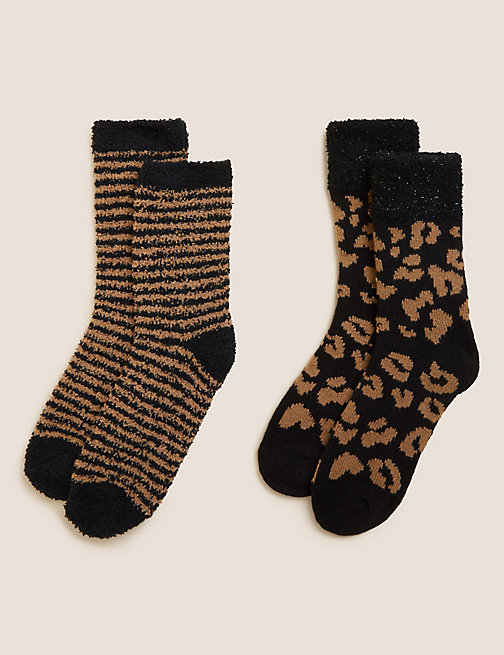 Marks And Spencer Womens M&S Collection 2pk Patterned Cosy Socks - Black Mix, Black Mix