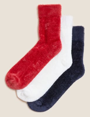 

Womens M&S Collection 3pk Velvet Cosy Fur Trim Ankle High Socks - Red Mix, Red Mix