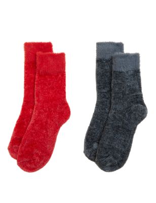 

Womens M&S Collection 2pk Recycled Velvet Cosy Socks - Red Mix, Red Mix