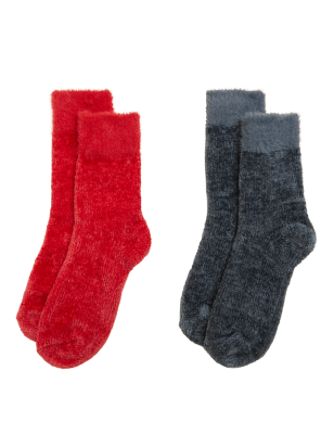 

Womens M&S Collection 2er-Pack bequeme Socken aus recyceltem Samt - Red Mix, Red Mix