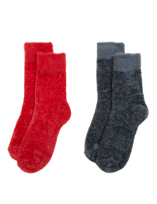 

Womens M&S Collection 2pk Recycled Velvet Cosy Socks - Red Mix, Red Mix