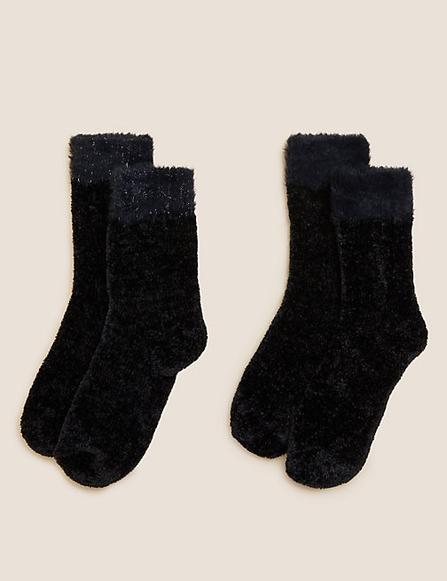 Marks And Spencer Womens M&S Collection 2pk Recycled Velvet Cosy Socks - Black Mix
