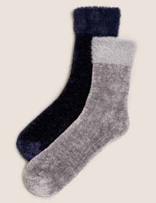 

Womens M&S Collection 2pk Velvet Cosy Fur Ankle High Socks - Mid Grey, Mid Grey
