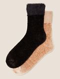 2pk Velvet Cosy Fur Ankle High Socks