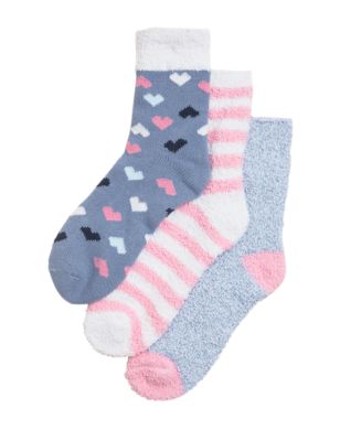 M&S Womens 3pk Cosy Ankle High Socks - 3-5 - Blue Mix, Blue Mix