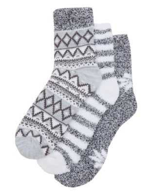 M&S Womens 3pk Ankle High Socks - 3-5 - Grey Mix, Grey Mix
