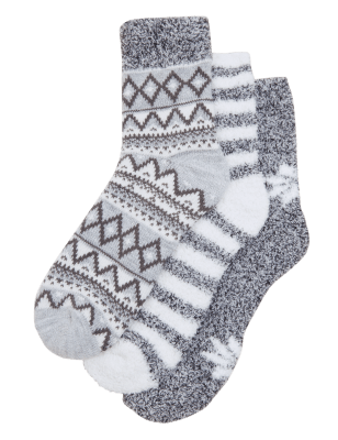 M&S Womens 3pk Ankle High Socks - 3-5 - Grey Mix, Grey Mix