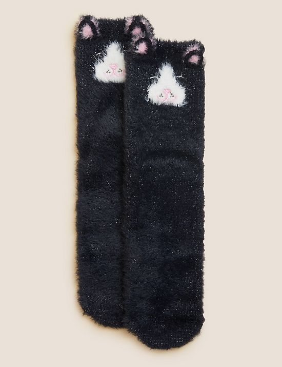 Calcetines con diseño de gato con brillos para la cama
