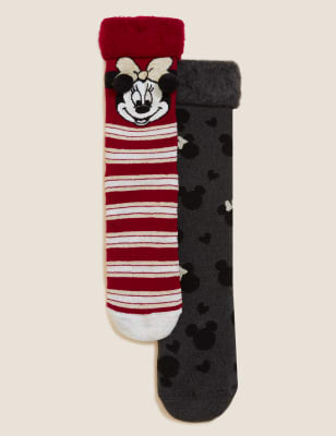 

Womens M&S Collection 2er-Pack kuschelige, knöchelhohe Minnie Mouse™-Socken - Black Mix, Black Mix