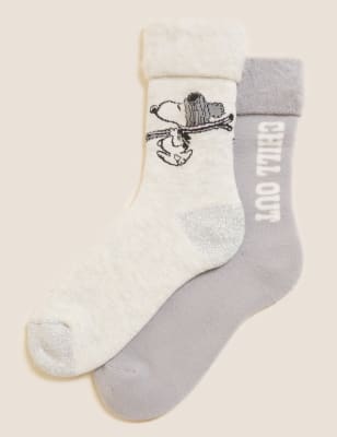 

Womens M&S Collection 2pk Snoopy™ Cosy Ankle High Socks - Grey Mix, Grey Mix