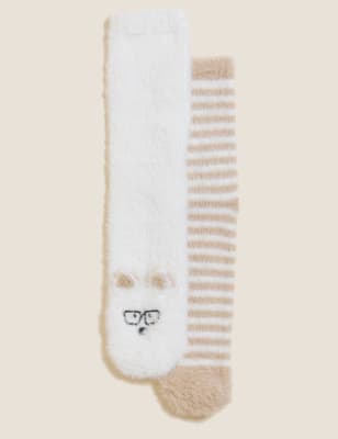 

M&S Collection Pack de 2 pares de calcetines abrigados por el tobillo con pelito y diseño de perrosWomens - White Mix, White Mix