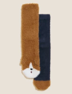 

Womens M&S Collection 2er-Pack knöchelhohe Socken aus kuscheligem Fell mit Hundemotiv - Caramel Mix, Caramel Mix
