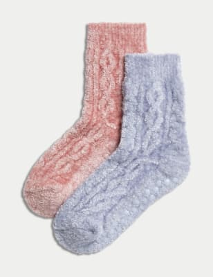 

M&S Collection Pack de 2 pares de calcetines tipo zapatilla de punto trenzado térmicosWomens - Blue Mix, Blue Mix
