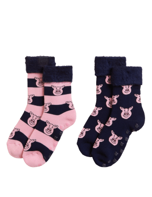 

M&S Collection Pack de 2 pares de calcetines estilo zapatilla de Percy Pig™Womens - Navy Mix, Navy Mix