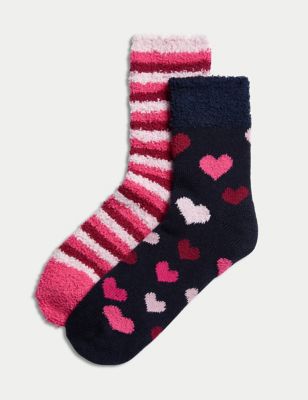 

Womens M&S Collection 2pk Recycled Thermal Cosy Heart & Striped Socks - Navy Mix, Navy Mix