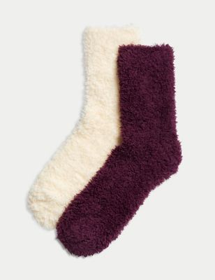 

Womens M&S Collection 2pk Thermal Recycled Borg Cosy Socks - Aubergine Mix, Aubergine Mix