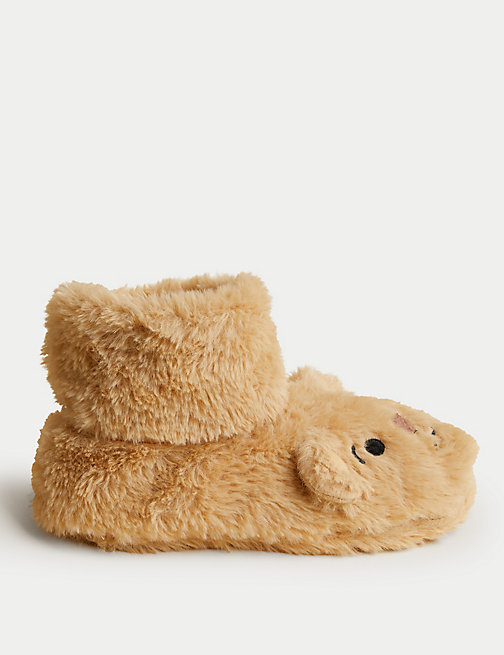 Marks And Spencer Womens M&S Collection Faux Fur Spencer Bear Slipper Socks - Brown, Brown