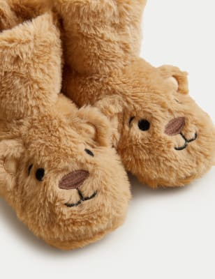 Faux Fur Spencer Bear Thermal Slipper Socks