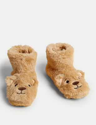 Faux Fur Spencer Bear™ Slipper Socks