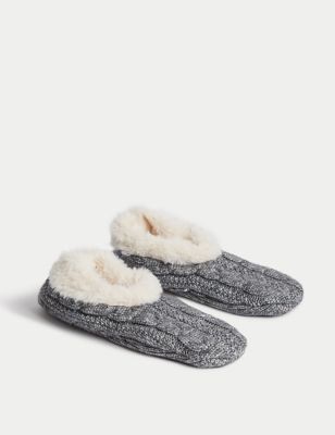 Recycled Faux Fur Cable Knit Slipper Socks