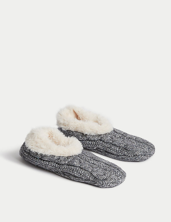 Recycled Faux Fur Cable Knit Slipper Socks - GR