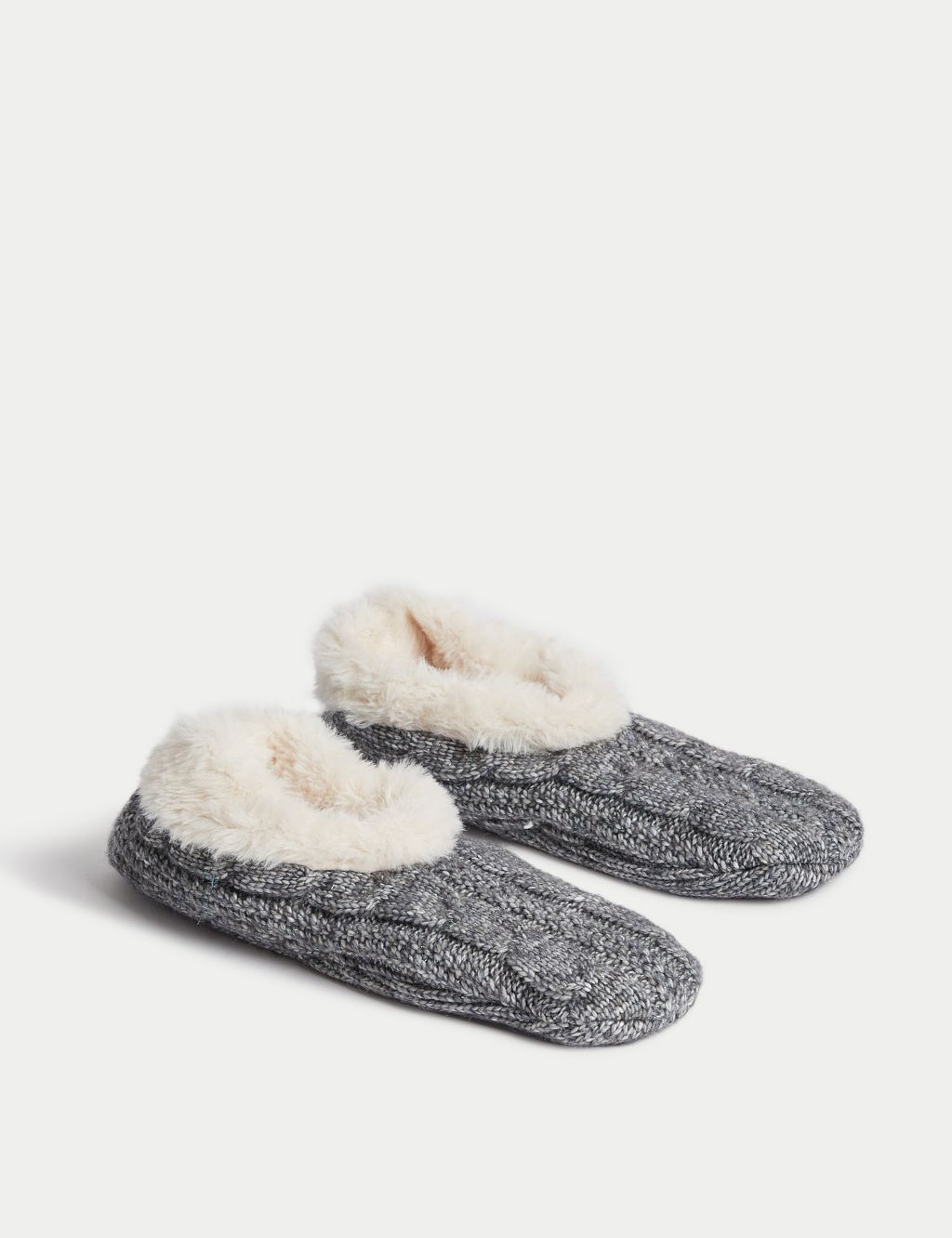 Recycled Faux Fur Cable Knit Slipper Socks image 1