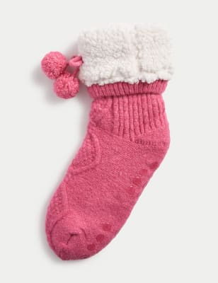 

Womens M&S Collection Recycled Pom Pom Thermal Slipper Socks - Pink, Pink