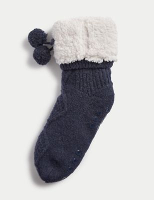 

Womens M&S Collection Recycled Pom Pom Thermal Slipper Socks - Navy, Navy