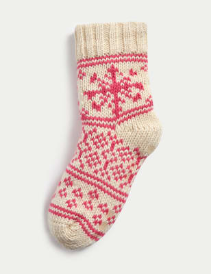 

Womens M&S Collection Recycled Fairisle Borg Thermal Slipper Socks - Red Mix, Red Mix