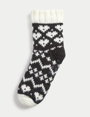 

Womens M&S Collection Thermo-Hausschuhsocken aus kuscheligem Teddy-Fleece mit Norwegermuster - Carbon, Carbon