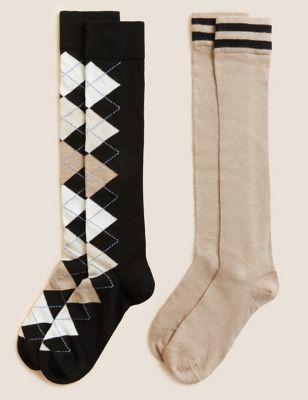 

Womens M&S Collection 2pk Assorted Knee High Socks - Black Mix, Black Mix