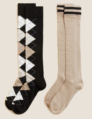 

Womens M&S Collection 2pk Assorted Knee High Socks - Black Mix, Black Mix