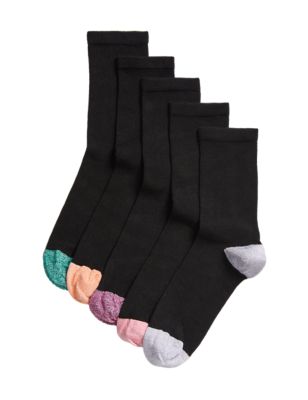 M&S Womens 5pk Sumptuously Soft™ Ankle Socks - 3-5 - Black Mix, Black Mix