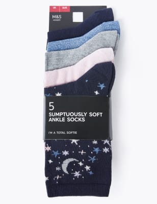 Lot de 5&nbsp;paires de chaussettes ultra-douces &agrave; motif lune et &eacute;toile