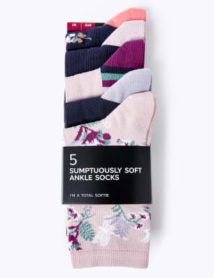 Lot de 5&nbsp;paires de chaussettes ultra-douces &agrave; motif fleuri