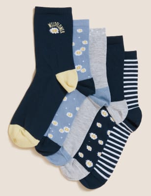 

Womens M&S Collection 5pk Cotton Rich Daisy Ankle High Socks - Navy Mix, Navy Mix