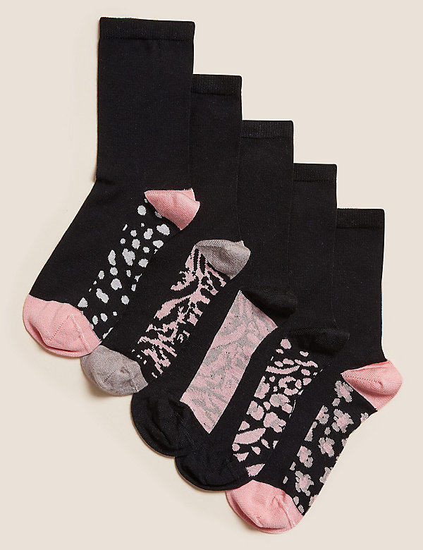 5 ζευγάρια κάλτσες μέχρι τον αστράγαλο με animal print - GR