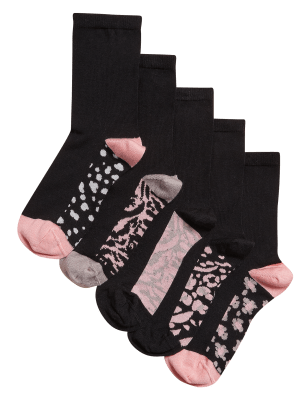 

Womens 5pk Animal Ankle High Socks - Black Mix, Black Mix