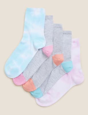 

Womens M&S Collection 5pk Cotton Rich Tie Dye Seamless Ankle High Socks - Multi, Multi