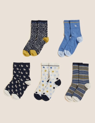 

Womens M&S Collection 5er-Pack knöchelhohe Socken mit Stickerei - Navy Mix, Navy Mix