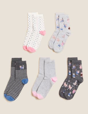 

Womens M&S Collection 5pk Cotton Rich Cat Ankle High Socks - Charcoal Mix, Charcoal Mix