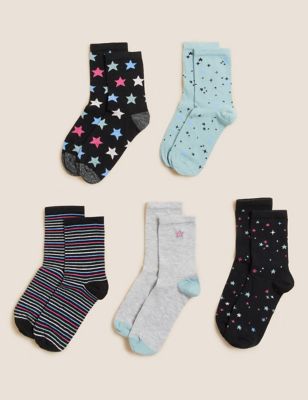 Marks And Spencer Womens M&S Collection 5pk Cotton Rich Star Ankle High Socks - Black Mix