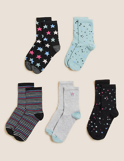 5pk Cotton Rich Star Ankle High Socks