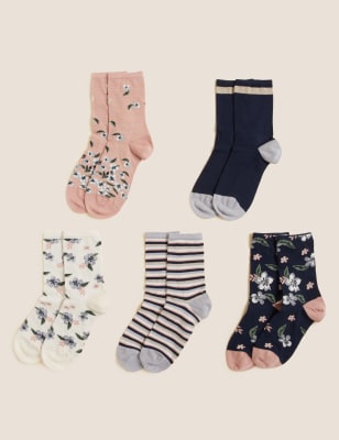 

Womens M&S Collection 5er-Pack glitzernde, knöchelhohe Socken mit nahtlosen Zehen - Navy Mix, Navy Mix
