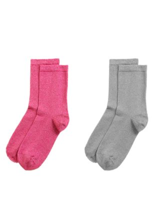 

Womens M&S Collection 2pk Sumptuously Soft™ Sparkle Ankle High Socks - Pink Mix, Pink Mix