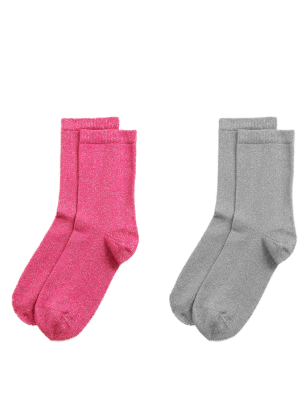 

M&S Collection Pack de 2 pares de calcetines tobilleros Sumptuously Soft™ con brillosWomens - Pink Mix, Pink Mix