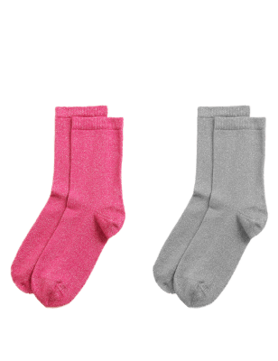 

Womens M&S Collection 2pk Sumptuously Soft™ Sparkle Ankle High Socks - Pink Mix, Pink Mix