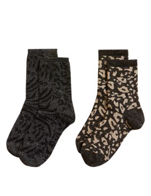

Womens M&S Collection 2pk Sumptuously Soft™ Sparkle Ankle High Socks - Black Mix, Black Mix