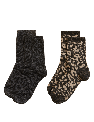 

M&S Collection Pack de 2 pares de calcetines tobilleros Sumptuously Soft™ con brillosWomens - Black Mix, Black Mix