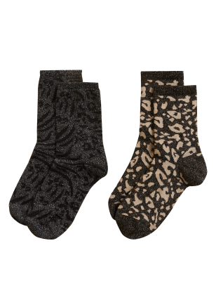 

Womens M&S Collection 2pk Sumptuously Soft™ Sparkle Ankle High Socks - Black Mix, Black Mix